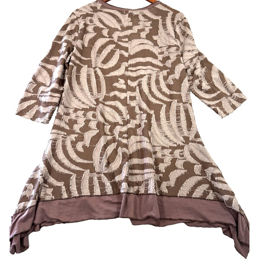Shana K Women Tunic Top XL Brown Textured Western Stretch Knit Handkerchief Hem - Picture 6 of 11